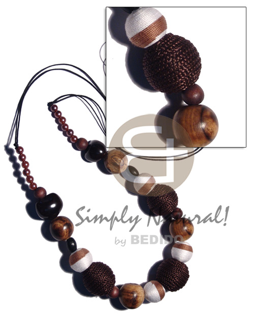 48 in. wax cord  kukui, robles round wood beads & wrapped wood beads in brown tones - Home