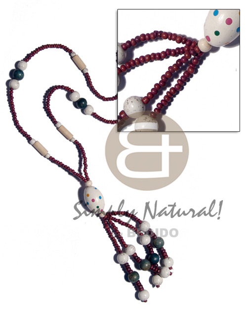 2-3mm maroon coco Pokalet.  tassled painted wood beads  combination /26 in. - Home