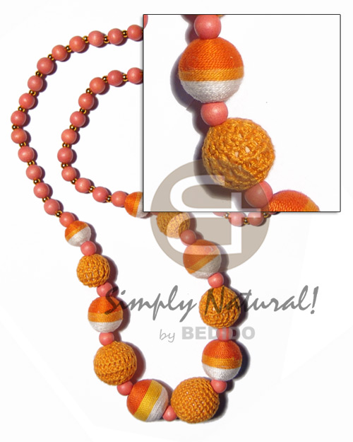 graduated wrapped wood beads and round 10mm wood beads in orange tones /36 in - Home