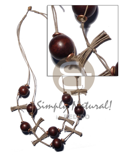 25mm brown round wood beads in 2 layer beige wax cord  cut and tied beige wax cord accent / 36 in - Home