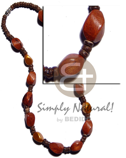 4-5mm coco Pokalet nat.  10mmx17mm twisted bayong wood beads &  matte gold resin beads - Home