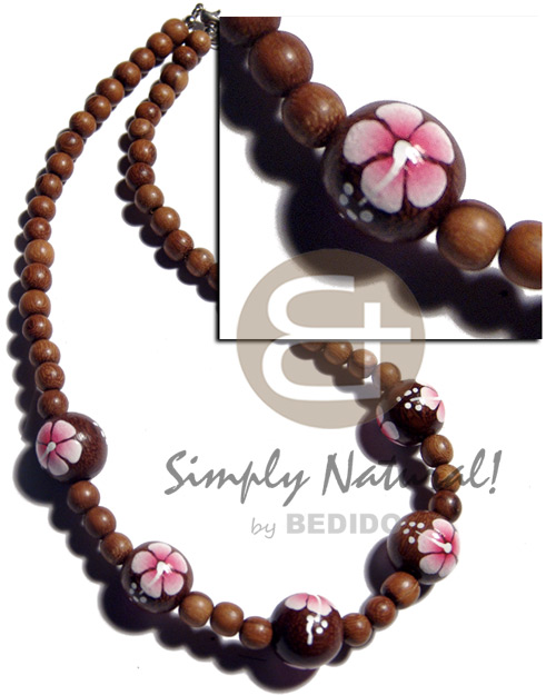 8mm round robles wood beads  handpainted 15mm robles round wood beads accent / pink flower - Home