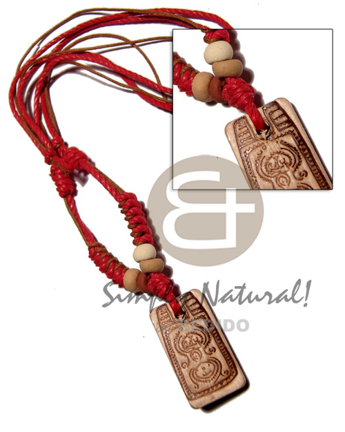 4 layers wax cord in brown/red tones combination   35mmx20mm rectangular wood  burning pendant / adjustable - Home