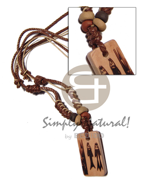 4 layers wax cord in beige/brown tones combination   35mmx20mm rectangular wood  burning pendant / adjustable - Home