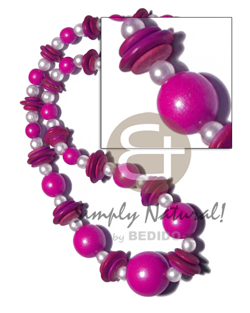 graduated wood beads 25mm/20mm/15mm/10mm in  pearl beads accent / fuschia tones / 21 in. - Home
