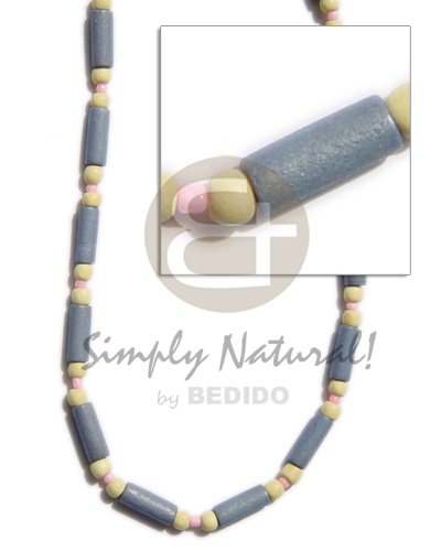 pastel blue wood tube  yellow wood beads and pink glass beads - Home