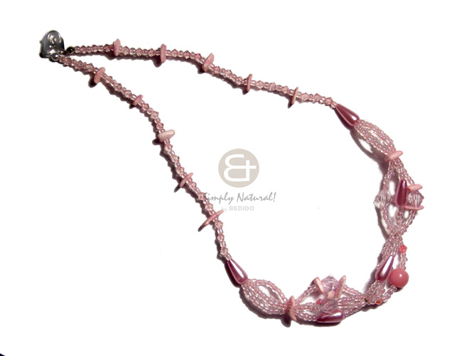 2 layers pink wax cord   asstd wood beads in textured brush paint pink/metallic gold combination and matching 60mmx55mm heart pendant / 34in - Home