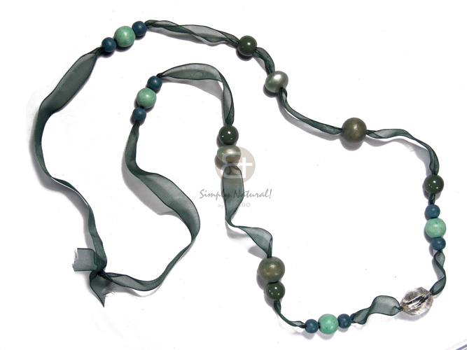 8mm/12mm/15mm round wood beads  crystal in organza ribbon / olive green tones / 36in - Home