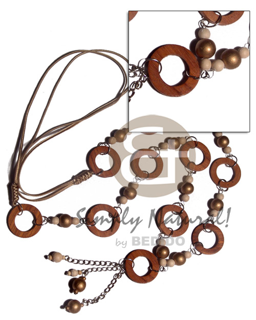 11pcs round 40mm wood ring   wood beads in satin cord  metal chain tassles / adjustable knotted cord / 36in - Home