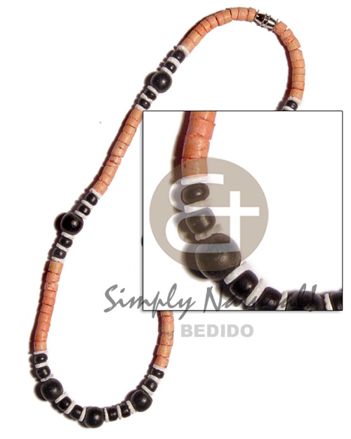 4-5mm  coco heishe melon  black 4-5mm coco Pokalet, wood beads & white clam heishe combination - Home