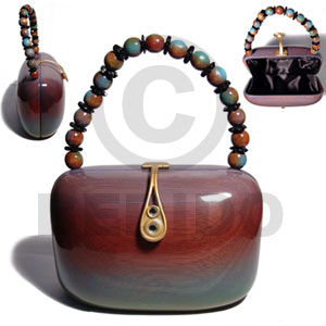 collectible handcarved laminated acacia wood handbag  / rainbow / 7inx5inx3 3/4 in / handle ht: 4in. /  black satin inner lining - Home