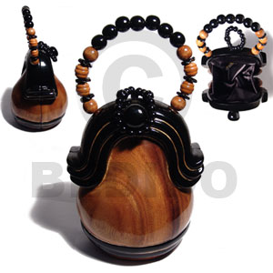 collectible handcarved laminated acacia  wood handbag  / umae natural  black/gold combination  6.5inx5 1/2inx5in / handle ht: 3in. /  black satin inner lining - Home