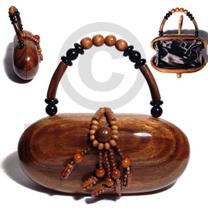 collectible handcarved laminated acacia  wood handbag /  capsule natural 9inx4.5inx3in / handle ht: 4 in. /  black satin inner lining - Home