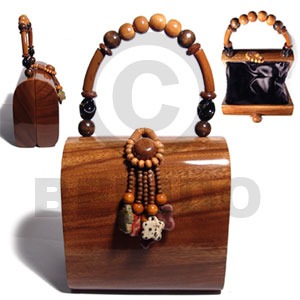 collectible handcarved laminated acacia  wood handbag /  charlene natural 6 3/4inx6 3/4inx4in / handle ht: 5 in. /  black satin inner lining - Home