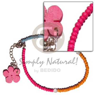 fuschia/orange/blue 2-3mm coco Pokalet.  dangling pink coco flower - Home