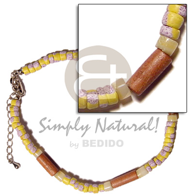 4-5mm yellow coco splashing  gold lip heishe & bayong wood tube alt. - Home