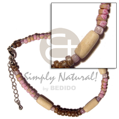 4-5mm nat. white coco Pokalet.  splashing/nat brown alt.  wood tube & pearl beads combination - Home