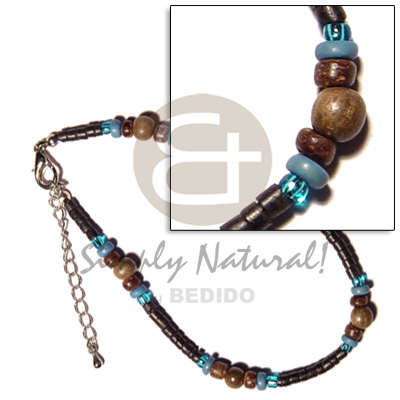 2-3mm black coco heishe  blue/nat. brown/wood beads/glass beads combination - Home