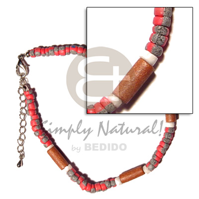 red 4-5mm coco Pokalet. splashing  bayong wood tube & white clam heishe - Home