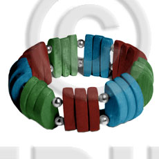 natural white wood maroon/blue/green combination  elastic bangle - Wooden Bangles