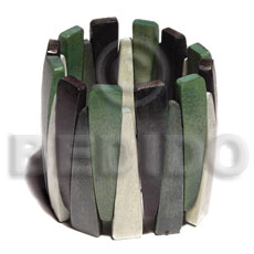elastic nat. wood bangle  / green tones  / ht=55mm - Wooden Bangles