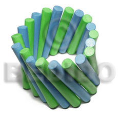 elastic 2 color combination/light  blue & light green  wood stick bangle   clear coat finish/ 10mmx65mm - Wooden Bangles