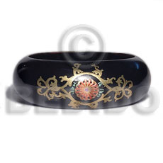 black/ stained high gloss coat nat. white wood bangle  embossed metallic handpainting  / ht= 25mm / outer diameter =  65mm inner diameter  /  10mm thickness hand painted using japanese materials in the form of maki-e art a traditional japanese form of hand painting objects - Wooden Bangles