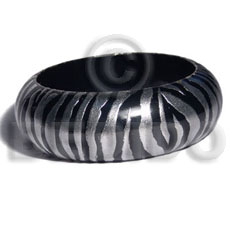 nat. white wood in white  high gloss coat  embossed metallic silver /animal print- zebra  / ht= 25mm / outer diameter =  65mm inner diameter  /  10mm thickness - Wooden Bangles