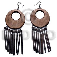 dangling 50mm round nat. black wood  20mm inner hole and dangling 45mm 9pcs. rounded wood sticks/  clear matte coat finish - Home