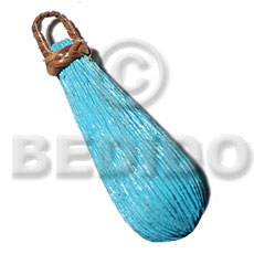 55mmx25mm textured aqua blue nat. wood pendant  nito holder - Wooden Pendant