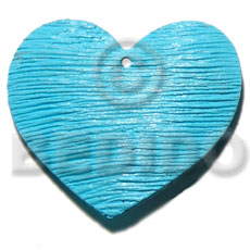 50mm  textured heart shaped aqua blue nat. wood pendant - Wooden Pendant