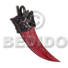 textured bloody red nat. wood fang pendant 70mmx20mm  nito holder - Wooden Pendant