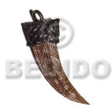 textured marbled brown nat. wood fang pendant 70mmx20mm  nito holder - Wooden Pendant