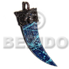 textured marbled blue nat. wood fang pendant 70mmx20mm  nito holder - Wooden Pendant