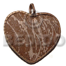 55mm textured marble brown heart nat. wood pendant   nito side trimmings / holder - Wooden Pendant