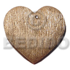 50mm textured metallic gold heart nat. wood pendant - Wooden Pendant