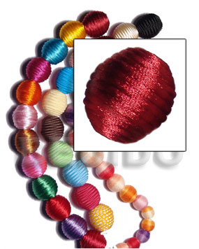 20mm natural white round wood beads wrapped in maroon china cord / price per piece - Home