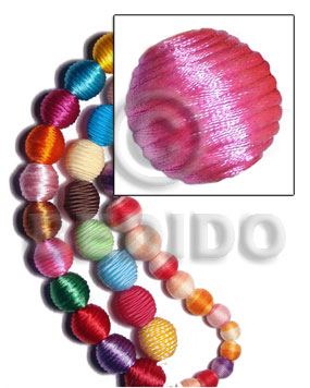 20mm natural white round wood beads wrapped in pink china cord / price per piece - Home