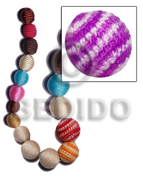 10mm natural white round wood beads wrapped in lilac/white crochet / price per piece - Home