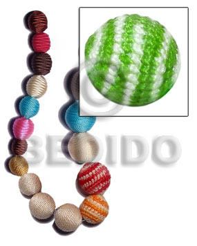 10mm natural white round wood beads wrapped in lime green/white crochet / price per piece - Home