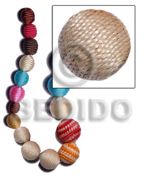 20mm natural white round wood beads wrapped in natural white abaca / price per piece - Home