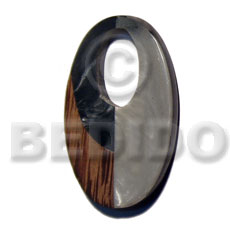 55mmx35mm oval inlaid palmwood  pearl resin combination  23mm oval hole - Wooden Pendant